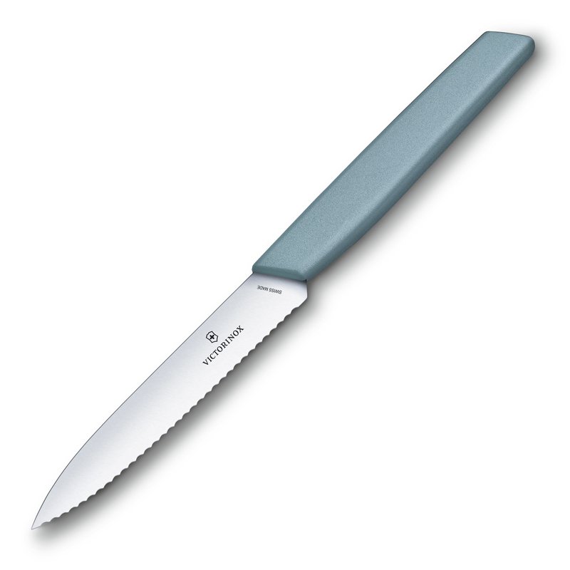 Нож для овощей и фруктов VICTORINOX Swiss Modern, лезвие 10 см с волнистой кромкой, серо-голубой_2