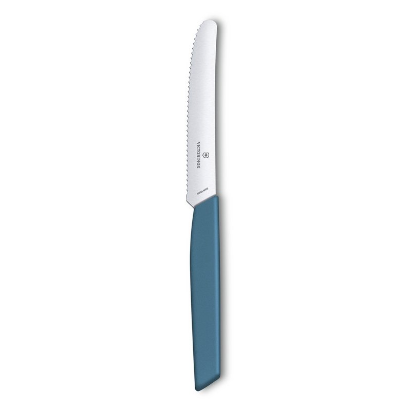Нож столовый VICTORINOX Swiss Modern, волнистое лезвие 11 см с закруглённым кончиком, синий_1