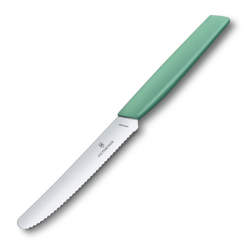 Нож столовый VICTORINOX Swiss Modern, волнистое лезвие 11 см с закруглённым кончиком, мятно-зелёный_2