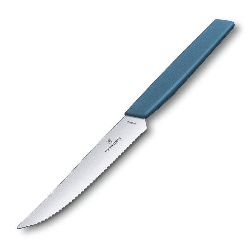 Нож для стейка и пиццы VICTORINOX Swiss Modern, 12 см, с волнистой кромкой, васильково-синий_2