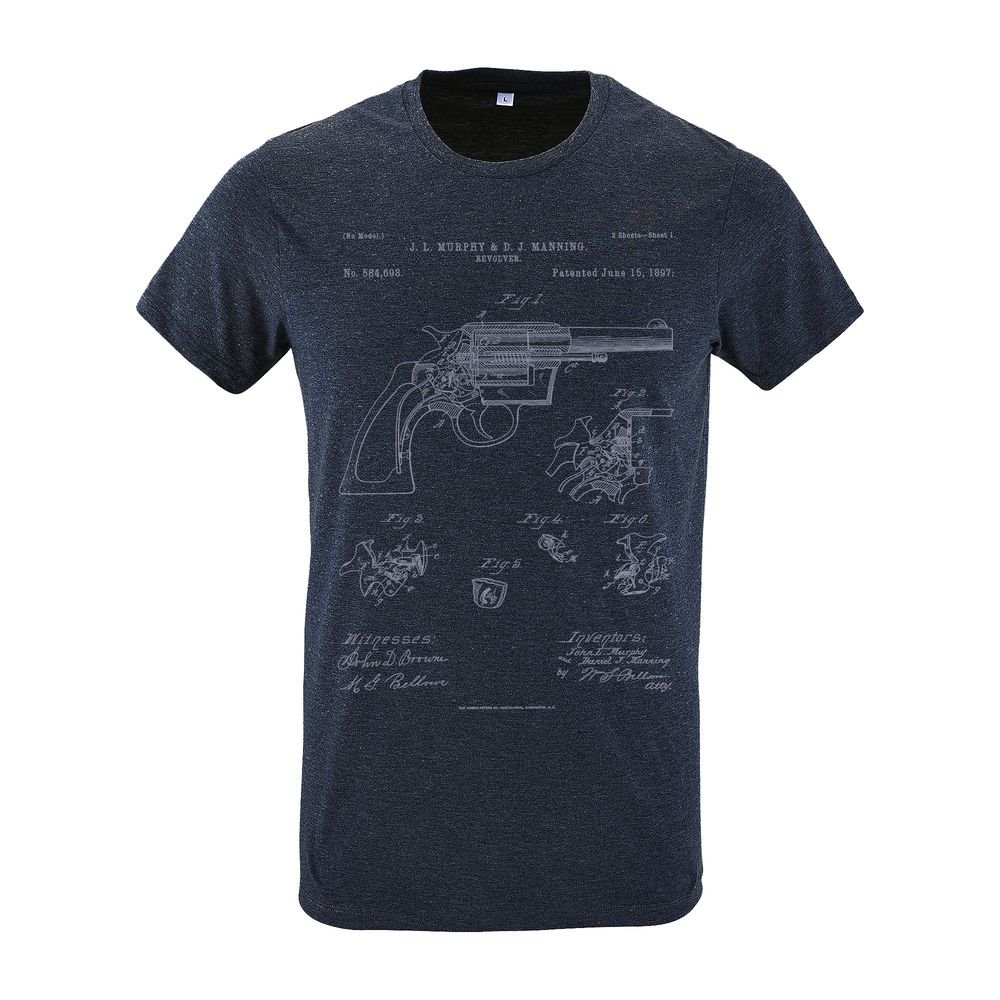 Футболка приталенная Old Patents. Revolver Gun, синий меланж_1