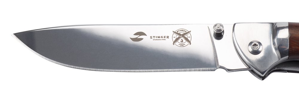 Нож складной Stinger, 105 мм (серебристый), рукоять: сталь/дерево (серебр.-корич.), коробка картон_3