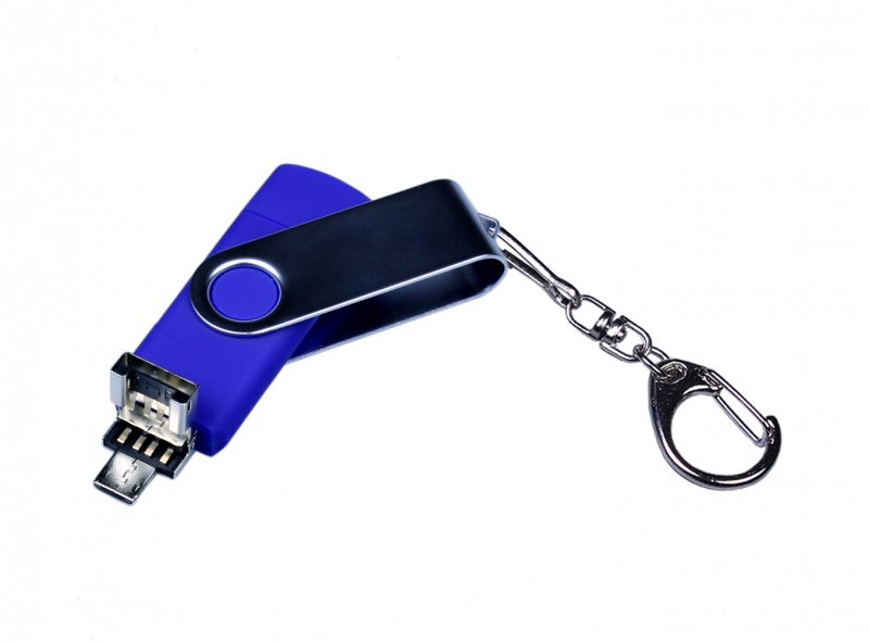 OTG-3-in-1_TypeC_030 Флеш-накопитель поворотный механизм, c двумя дополнительными разъемами MicroUSB и TypeC, синий_2