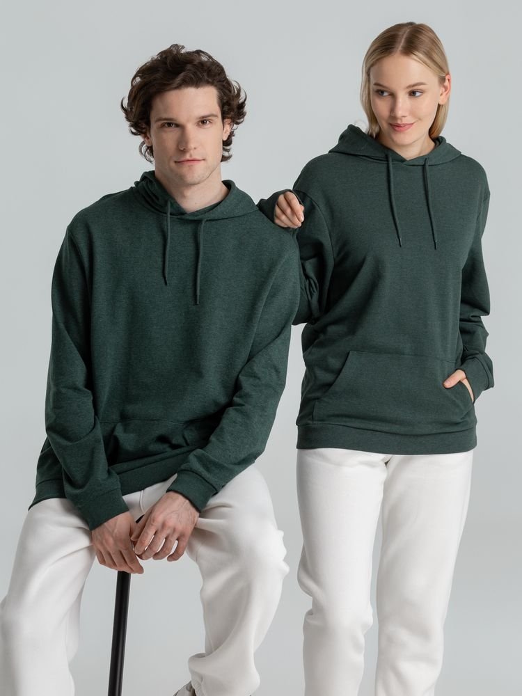 Толстовка с капюшоном унисекс Hoodie, темно-зеленый меланж_13