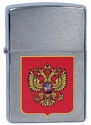 Зажигалка ZIPPO Герб России, с покрытием Brushed Chrome, латунь/сталь, серебристая, 36x12x56 мм