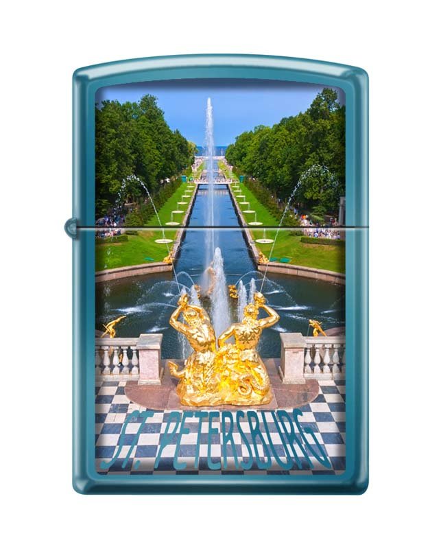 Зажигалка ZIPPO Петергофский фонтан, с покрытием Sapphire™, латунь/сталь, синяя, 36x12x56 мм