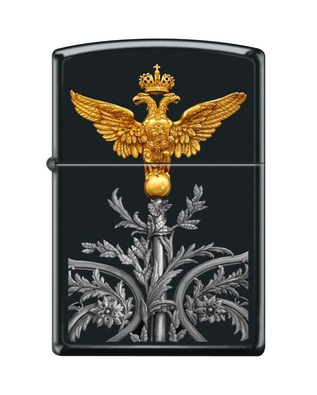 Зажигалка ZIPPO Двуглавый орёл, с покрытием Black Matte, латунь/сталь, чёрная, матовая, 36x12x56 мм