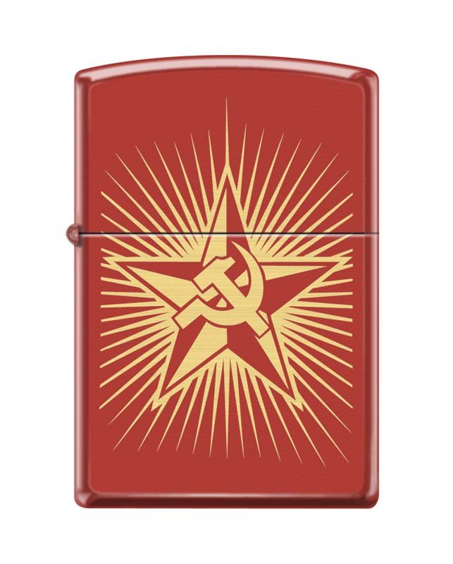 Зажигалка ZIPPO Серп и Молот и Звезда, с покрытием Red Matte, латунь/сталь, красная, 36x12x56 мм