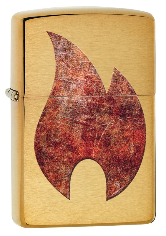 Зажигалка ZIPPO Rusty Flame с покрытием Brushed Brass, латунь/сталь, золотистая, 36x12x56 мм