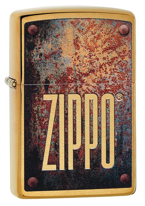 Зажигалка ZIPPO Rusty Plate с покрытием Brushed Brass, латунь/сталь, золотистая, 36x12x56 мм