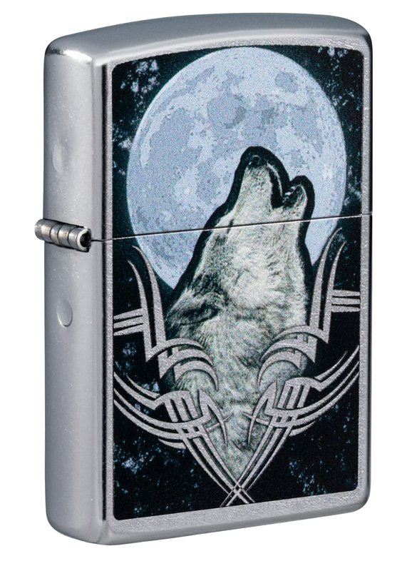 Зажигалка ZIPPO Howling Wolf с покрытием Street Chrome, латунь/сталь, серебристая, 36x12x56 мм