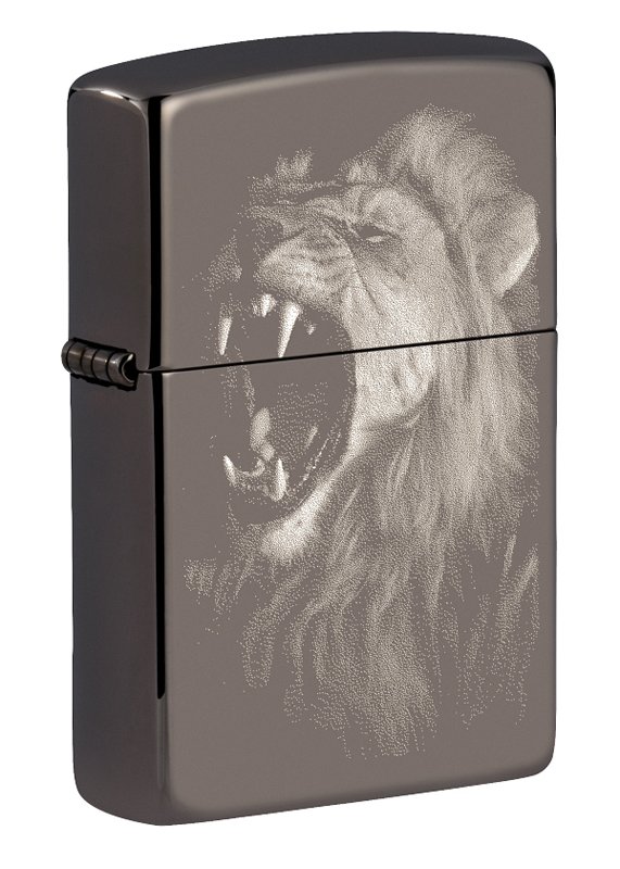 Зажигалка ZIPPO Lion Design с покрытием Black Ice®, латунь/сталь, чёрная, глянцевая, 38x13x57 мм