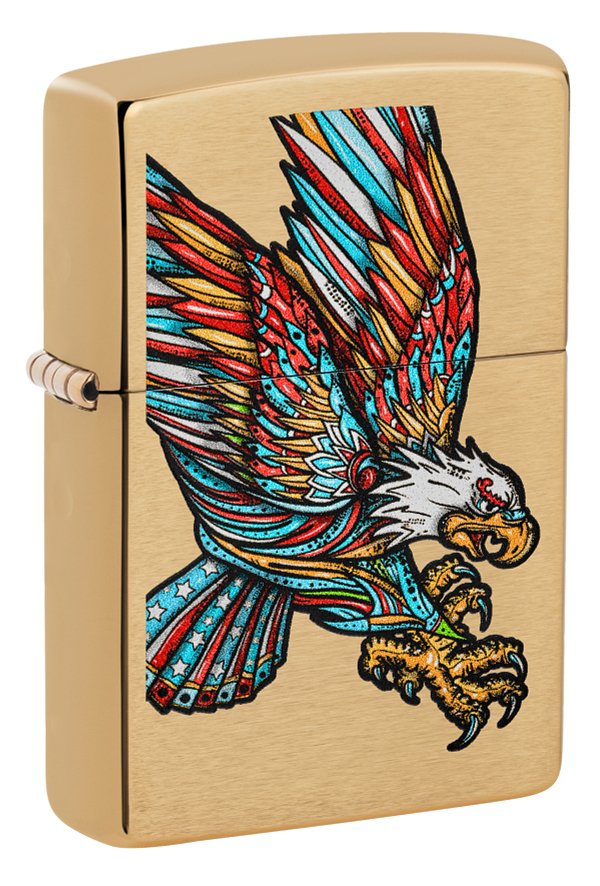 Зажигалка ZIPPO Tattoo Eagle с покрытием Brushed Brass, медь/сталь, золотистая, матовая, 38x13x57 мм