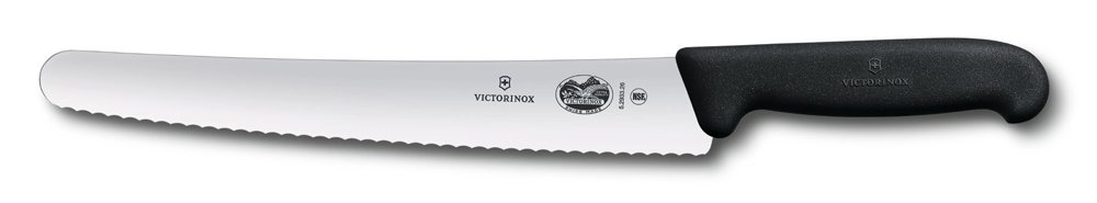 Нож для хлеба и выпечки VICTORINOX Fibrox, лезвие 26 см с волнистой заточкой, чёрный