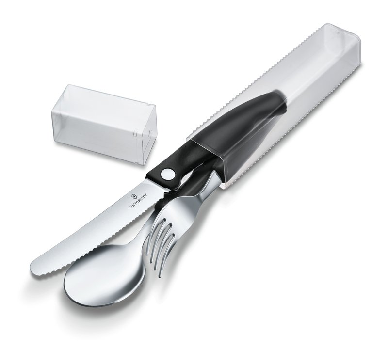 Набор из 3 столовых приборов VICTORINOX Swiss Classic: складной нож для овощей, вилка, ложка, чёрный