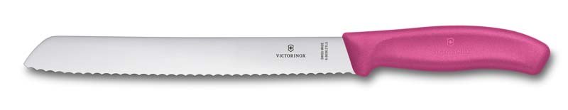 Нож для хлеба VICTORINOX SwissClassic, лезвие 21 см с волнистой заточкой, розовый, в блистере