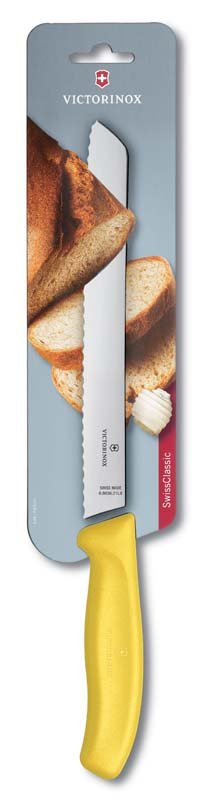 Нож для хлеба VICTORINOX SwissClassic, лезвие 21 см с волнистой заточкой, жёлтый, в блистере